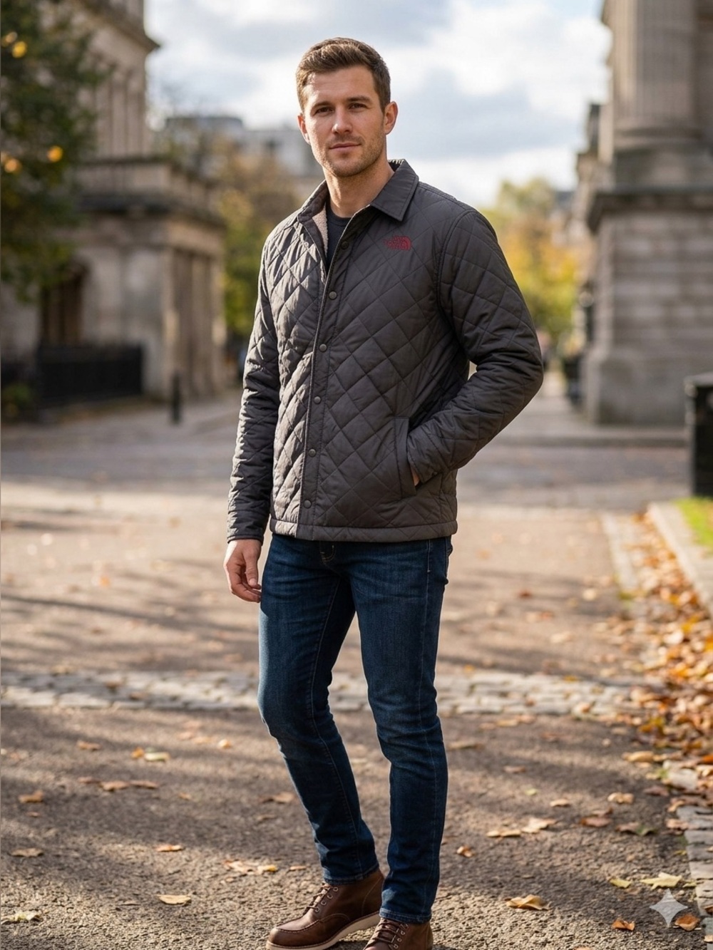 GUC size Large The North Face Men's Black Quilted Jacket with fleece lining.